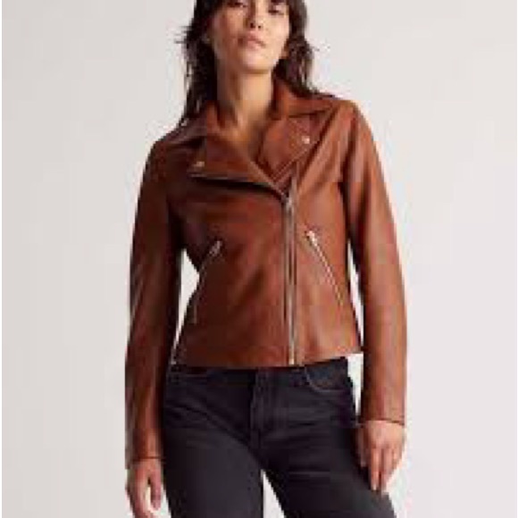 Quince Brown Sheep Leather Moto Jacket Classic Biker Zip Large - Picture 8 of 8